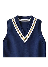 Áo gile len cổ tim màu xanh than bé trai 1-6 tuổi