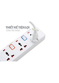 Ổ cắm điện Sunhouse SHE-OC2-5RD, Công suất 2500W, Dây dài 4,5m, Công tắc riêng biệt cho từng ổ, Bảo hành 12 tháng