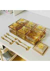 Khay Đựng Mứt Tết 6 Hũ Thủy Tinh Sang Trọng Cao Cấp, Hũ Đựng Bánh Kẹo, Các Loại Hạt - Thố Thủy Tinh Đựng Bánh Kẹo- HÀNG CHÍNH HÃNG MINIIN