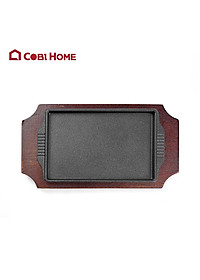 Chảo gang, đĩa gang chống dính kèm đế gỗ hình oval và hình chữ nhật