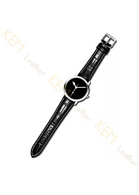 Dây Đeo đồng hồ Da Cá Sấu Đen Chỉ Trắng Size 19/20/21/22 - Dây Đeo Da Cá Sấu Thật 100% - Bảo Hành 12 Tháng