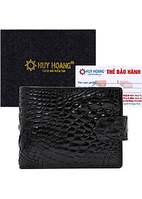 Ví Nam Da Cá Sấu Nút Bấm Huy Hoàng HT2216 (12.5 x 10 cm) - Đen