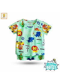 Đồ bộ bé trai Babiboo đồ bộ ngắn tay vải tole mát mẻ, họa tiết dễ thương BB121
