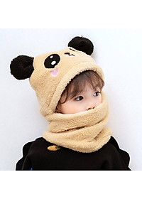 Mũ len trùm đầu tai gấu dễ thương liền khăn cổ giữ ấm chồng gió lạnh mùa đông - mu len trum dau