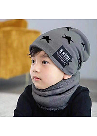 Nón + khăn choàng len dệt kim thời trang giữ ấm cho bé 5-12 tuổi vào mùa đông