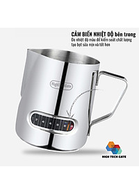 Ca đánh sữa inox HighTechGate 600ml MP60, tạo bọt sữa có cảm biến nhiệt độ, pha chế cà phê, cappuccino, lattee tiện lợi, hàng chính hãng