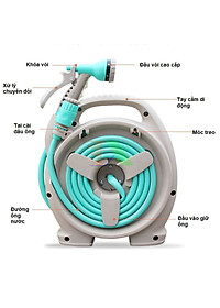 Bộ cuộn ống tưới 12m kèm vòi tưới 6 chế độ