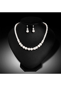 Bộ vòng cổ và khuyên tai đính ngọc trai nhân tạo thời trang cho nữ