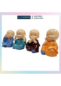 Bộ 4 Chú Tiểu Tứ Không Hàng Chuẩn - Không Nghe, Không Nói, Không Nhìn, Tâm Không Động - Loại 1 - Chính Hãng MINIIN