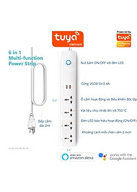 Ổ Cắm Dài Thông Minh Wifi TUYA 4 Chấu & 2 cổng USB, điều khiển độc lập app Tuya Smart Life, Hẹn giờ Bật Tắt