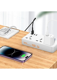 Ổ cắm điện đa năng cao cấp dây đồng chịu tải 2500W, sạc nhanh PD 30W cổng typeC + QC18W có 3*USB và 1*Type-C , dây dài 1.5m - Hàng nhập khẩu