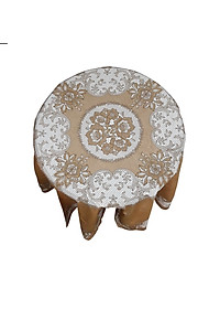 KHĂN TRẢI BÀN PAULEE FY116 TRÒN - ĐƯỜNG KÍNH 178 CM- HOA VĂN - MÀU NÂU -  KHÔNG THẤM NƯỚC.