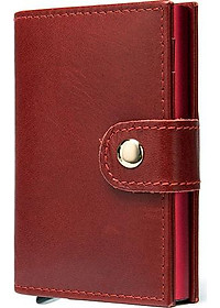 Ví đựng thẻ card với nút bấm tự động Marrant BHM8602 Màu Đỏ. Da bò thật, chống RFID