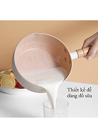 Chảo Chống Dính Sâu Lòng Đáy Từ Vân Tổ Ong Size 18cm Có Tay Cầm Gỗ-Nồi Nấu Mì Màu Pastel Lúa Mạch- Hàng Loại 1 Chính Hãng MINIIN