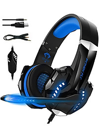Tai nghe gaming chụp tai PYTHON FLY chống ồn âm thanh stereo cho PS4, PC, Xbox One, PS5, kèm mic đàm thoại, đèn LED, âm bass, vành chụp tai mút mềm cho Laptop Mac-Xanh-Hàng chính hãng