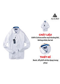 ÁO SƠ MI NAM TRẮNG DÀI TAY PHỐI CỔ XANH ALIGRO DÁNG SLIMFIT MÃ ALGS194