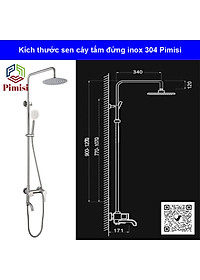 Bộ vòi hoa sen cây tắm đứng nóng lạnh inox 304 kiểu tròn Pimisi đầy đủ phụ kiện với bát sen to - bát nhỏ cầm tay tăng áp dùng được cho cả nhà tắm nhỏ và thấp | Hàng chính hãng