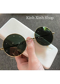 Kính Râm Nam Nữ Mắt Tròn Thời Trang Hàn Quốc Gọng Kim Loại Bản Dày Cao Cấp Kèm Đầy Đủ Phụ Kiện