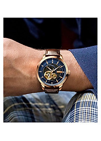 Đồng hồ nam Lobinni L5013-1 Chính hãng ,Kính sapphire nguyên khối ,chống xước,chống nước 50m,mặt xanh vỏ vàng hồng dây da nâu xịn, thép không gỉ 316L,Đồng hồ cơ (Automatic) bảo hành 24 tháng, hàng mới 100%,thiết kế lộ cơ trẻ trung và sang trọng