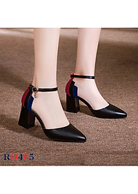 Giày cao gót nữ đẹp đế vuông 6 phân hàng hiệu rosata hai màu đen trắng thời trang cao cấp ro485