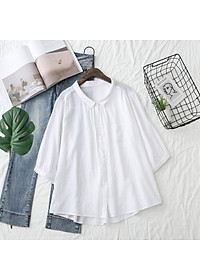 Áo sơ mi kiểu tay lỡ cổ đức, chất liệu Đũi tơ mềm mát, thấm hút mồ hôi, áo kiểu nữ dễ thương, NeSa Shop AT12