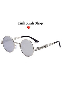 Kính Râm, Kính Mát Nam Nữ Dáng Tròn Kim Loại Hàn Quốc Cao Cấp (Bạc Gương)