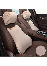 Bộ gối tựa đầu và tựa lưng xe hơi, xe ô tô V2 chất liệu cao su non cao cấp màu be