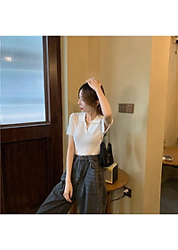 Áo Croptop GIÁ SỐC Áo Polo Nữ Basic Trơn Cộc Tay Freesize MONGTOGHI Mềm Mại Kiểu Tay Ngắn Có Cổ