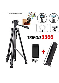 Giá đỡ chụp ảnh điện thoại Tripod 3 chân 3366 có remote bluetooth tương thích với nhiều dòng máy