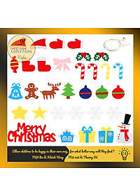 Cây Thông Noel Treo Tường - Tặng Kèm Đèn LED || 32 Chi Tiết Trang Trí || 2 Tán Lá, Vải Nỉ - (100 x 70 cm)