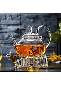 SET ẤM TRÀ THỦY TINH HOA CÚC | BỘ ẤM TRÀ HOA CÚC FULL SET BAO GỒM ẤM - BẾP - CHÉN - ĐĨA KÊ THẮP NẾN SANG CHẢNH