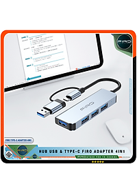 Hub USB 3.0 FIRO Và Hub Type C FIRO - Bộ Chia Cổng USB FIRO - HUB Chuyển Đổi Dành Cho Laptop, PC - Hỗ Trợ Sạc Pin, Kết Nối Đa Năng Ổ Cứng , Bàn Phím, Chuột, Máy In, Thiết Bị Ổ Chia USB - FIRO Type C Adapter 4in1 - Hàng Chính Hãng