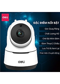 Camera IP Wifi Deli Full HD 1080P 360 Độ Đàm Thoại 2 Chiều – An Ninh Gia Đình, Văn Phòng – Hàng Chính Hãng – ES102