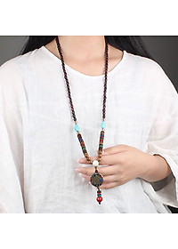 VÒNG CỔ CHUỖI HẠT GỖ CHỦNG TỰ KALACHAKRA VÀ NGỌC LAM TÂY TẠNG