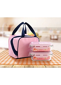 Bộ 2 Hộp Cơm Văn Phòng, Chất Liệu  Thủy Tinh Chịu Nhiệt Tốt, Nắp Nhựa PP Cao Cấp An Toàn Sức Khoẻ Kèm Túi Xách Tiện Lợi- Hàng Chính Hãng MINIIN