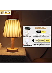 Đèn Ngủ Để Bàn HUTA G4 Gỗ Chao Xếp Ly Vintage Dễ Thương, Decor Trang Trí Phòng Ngủ, Đọc Sách Đầu Giường, Điều Chỉnh Độ sáng, Đèn Vàng Bóng LED Tiết Kiệm Điện