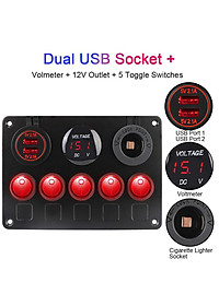 Bảng công tắc 5 cổng USB 12V có đèn LED kỹ thuật số cho xe hơi/tàu thuyền