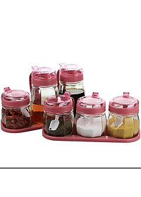 Bộ 5 Hộp Đựng Gia Vị Thủy Tinh Cao Cấp Nhà Bếp Có Nắp Tiện Lợi, Có Tay Cầm- Hàng Chính Hãng MINIIN