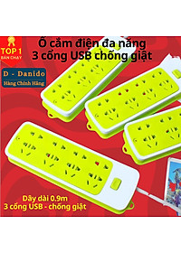 Ổ Cắm Điện USB Đa Năng Cao Cấp Chống Giật Dây Dài 0.9m – 1.1m và 1.8m, Ổ Cắm Điện Công Suất 2500W Có Chốt An Toàn Tiện Lợi, Chính Hãng