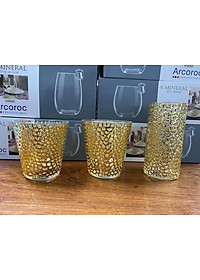 BỘ 6 CỐC THỦY TINH UỐNG  NƯỚC  MẠ VÀNG VÂN DẬP NỔI - VD40