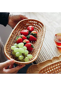 Khay Mây Tre ONGTRE Hình Bầu Dục Đựng Bánh Kẹo, Đồ Ăn, Hoa Quả Sạch Sẽ, Tiện Lợi Hàng Thủ Công Mỹ Nghệ