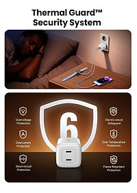 Ugreen UG15327CD294TK 45W 2C GaN chuẩn cắm EU chân tròn Màu Trắng Củ sạc nhanh 2 cổng USB-C - HÀNG CHÍNH HÃNG