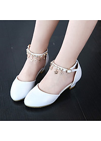 Giày cao gót cho bé gái 4 - 15 tuổi màu trắng quai móc duyên dáng GE51