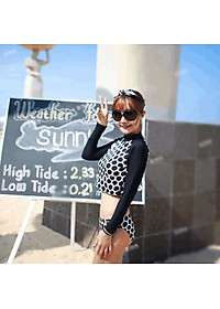 Bikini Tươi Trẻ Tay Dài Form Croptop AT073 MayHomes, Đồ Bơi Nữ Thun Lạnh