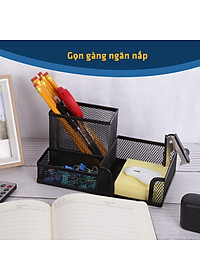 Khay cắm bút, khay đựng bút, hộp đựng bút để bàn 3 ngăn kim Loại màu đen đồ dùng văn phòng Legaxi