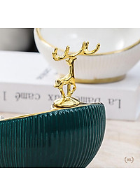 Bát Sứ Đựng Kẹo - Chìa Khóa - Phụ Kiện Decor 2022 | Âu Sứ Decor Kẻ Vàng Kim Vân Nổi Hình Hươu Mạ Vàng ( Hàng Có Sẵn )