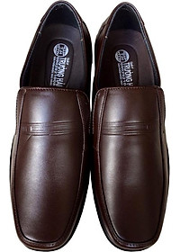 Giày tây nam Trường Hải da bò thật không bong tróc đế cao su không trơn màu nâu GTN05982