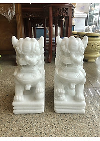 Cặp Kỳ Lân phong thủy gác cổng đá cẩm thạch trắng - Cao 30 cm