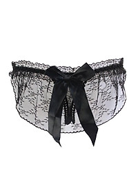 Quần lót hở mông thêu ren trong suốt - Đen