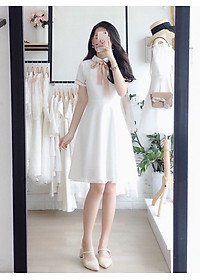 Đầm thắt nơ viền tay có cổ